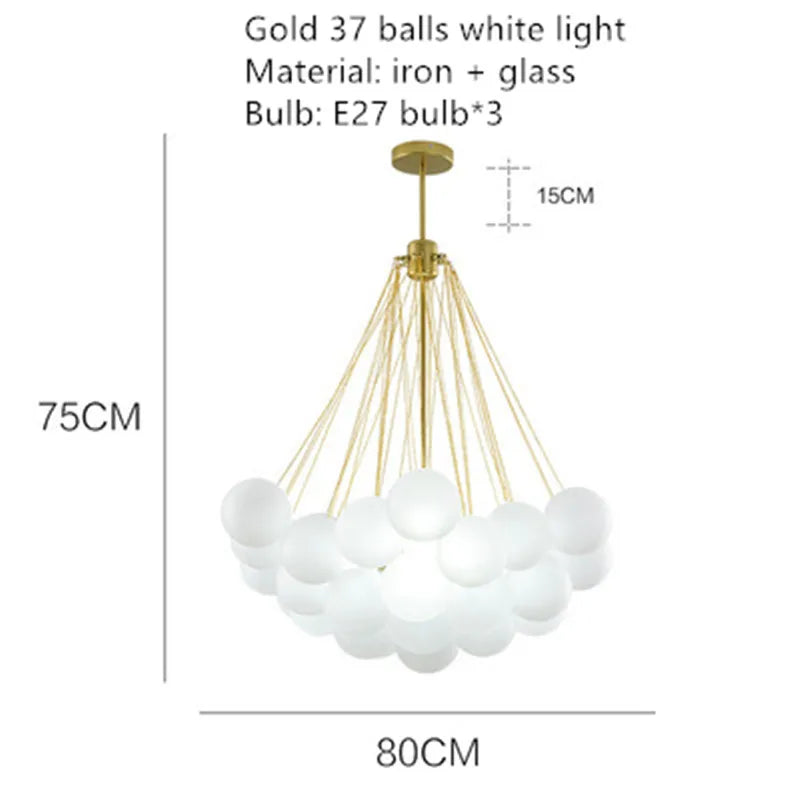 lustre moderne en métal avec boule en verre et bulles décoratives