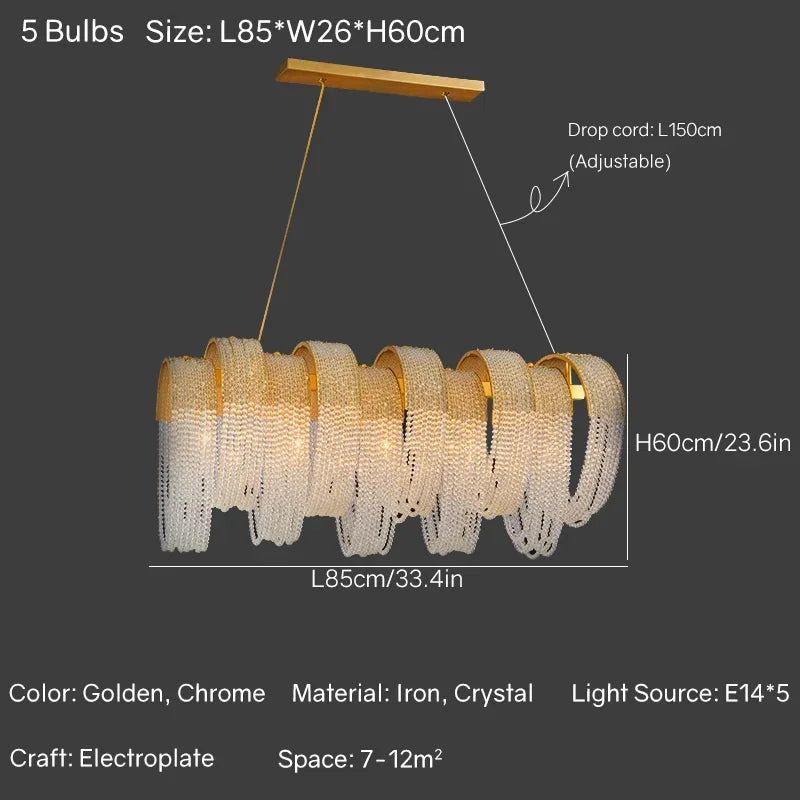 lustre à led avec pompons en cristal pour décoration intérieure