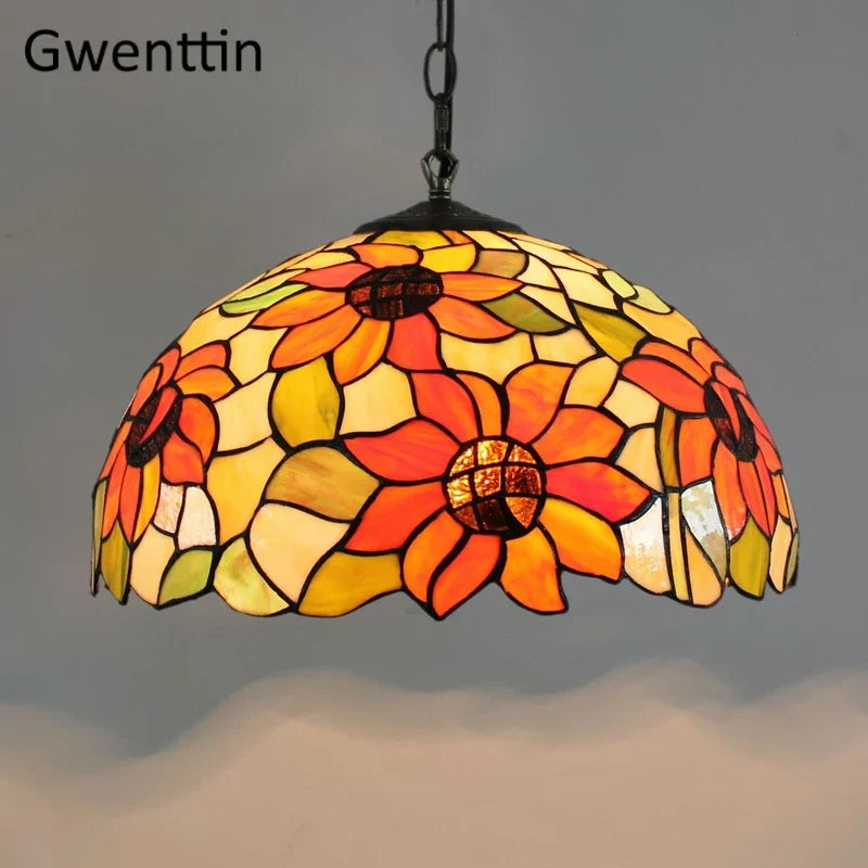suspension en verre teinté style tiffany pour décoration moderne