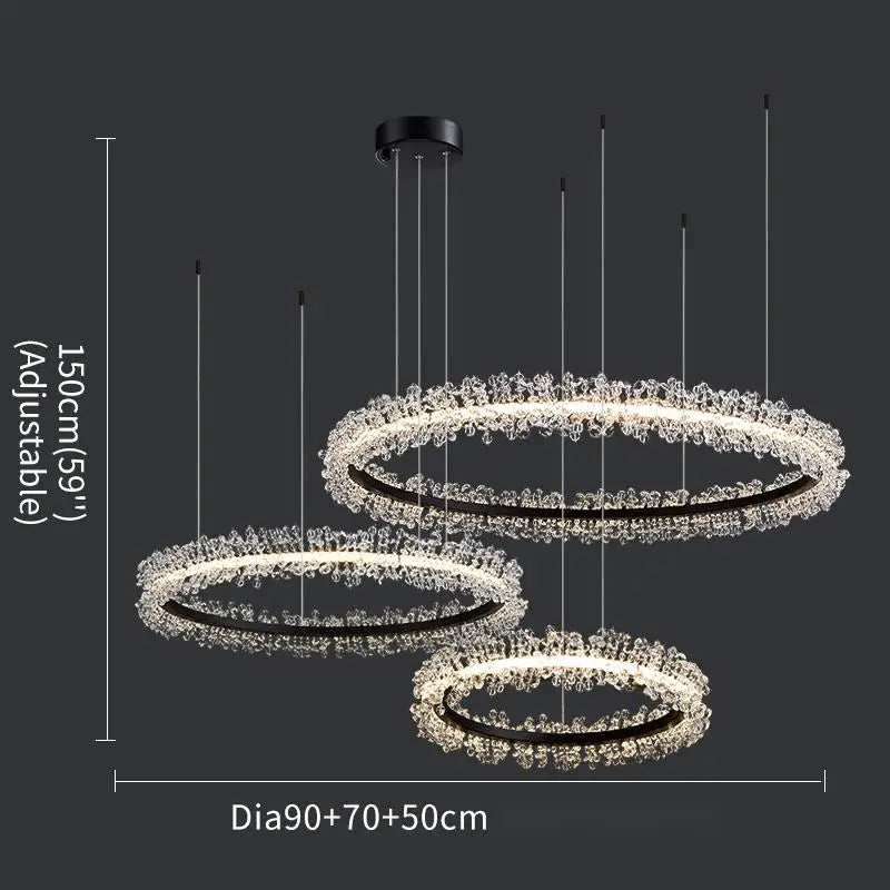 lustre en cristal avec anneau doré pour éclairage intérieur