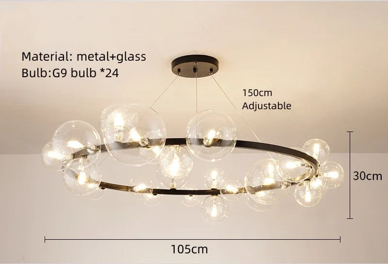Clear White Glass Ball Pendant Light Parlor Restaurant Bedroom Hanging Lamp Cord Adjustable Include G9 Bulb Good Packaging