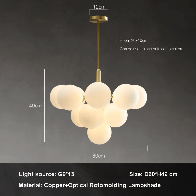 lustre nordique en cuivre design créatif en verre à LED
