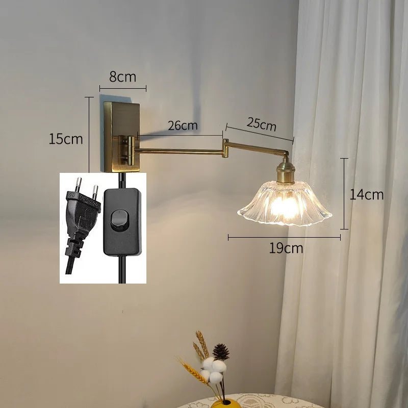 IWHD tirer chaîne verre applique murale LED applique bras gauche droite rotation chambre salon lumières nordique moderne à côté lampe Wandlamp