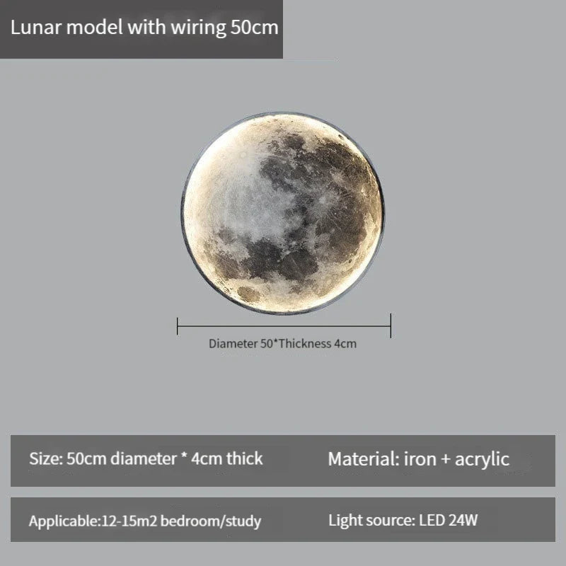 applique murale lune moderne avec intensité variable et télécommande led