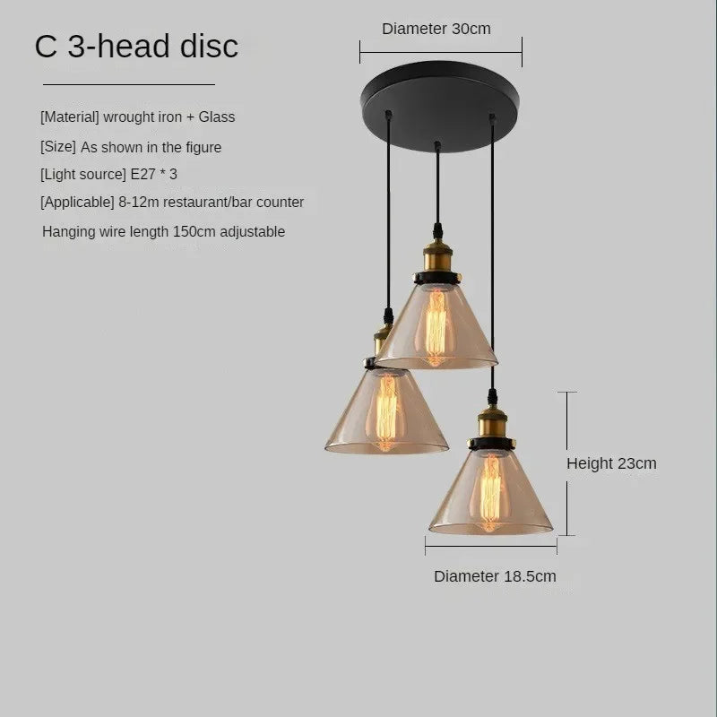 Suspension industriel vintage en verre fumé pour restaurant loft