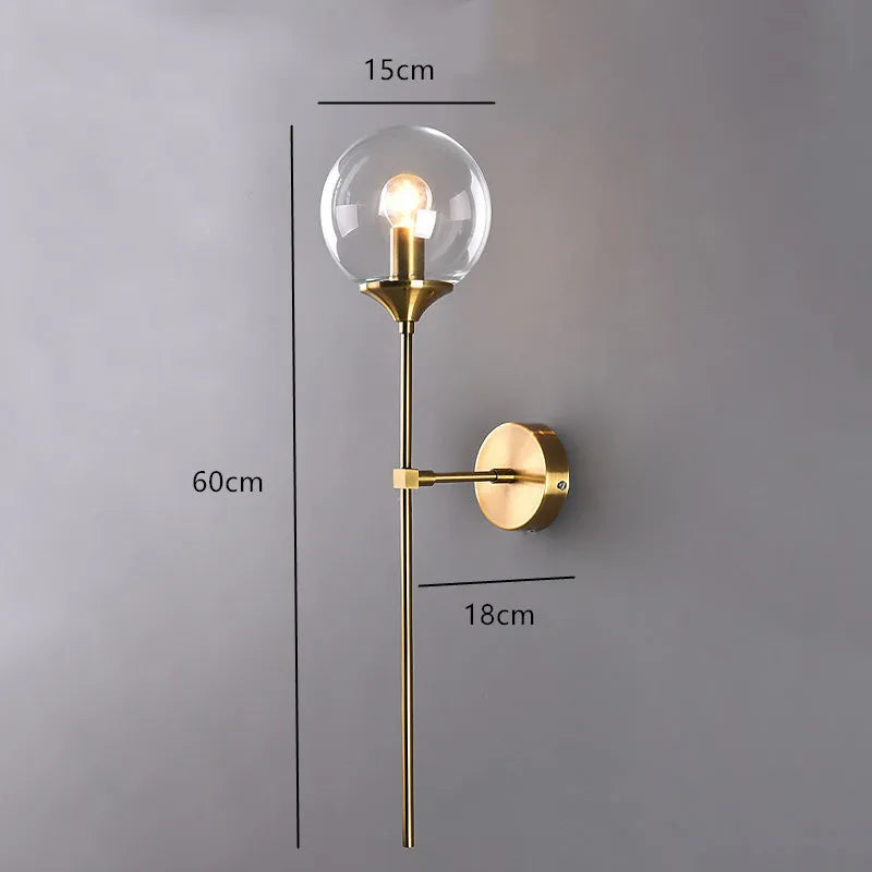 lustre boule led design en verre transparent et gris fumé