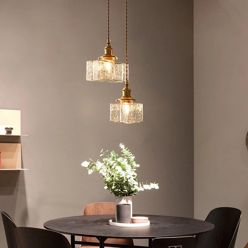 suspension rétro avec abat-jour en verre