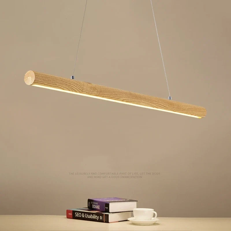 lampe de suspension ronde en bois massif nordique avec led