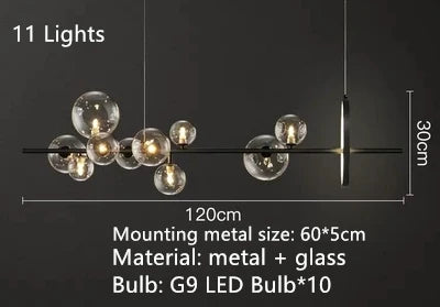lustre en métal avec boule en verre pour décoration intérieure