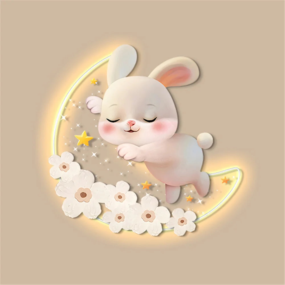 Dessin animé fraise lapin peinture décorative applique murale LED lampe filles chambre chevet atmosphère lumière enfants acrylique murale appliques