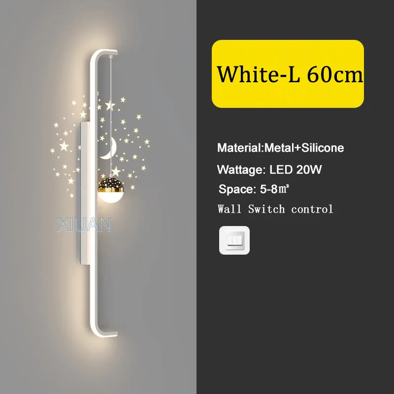 Modern Long Wall Lamps Living Room Wall Light TV Background Decorative Night Lights Black White Gold Star Projection AC 220V