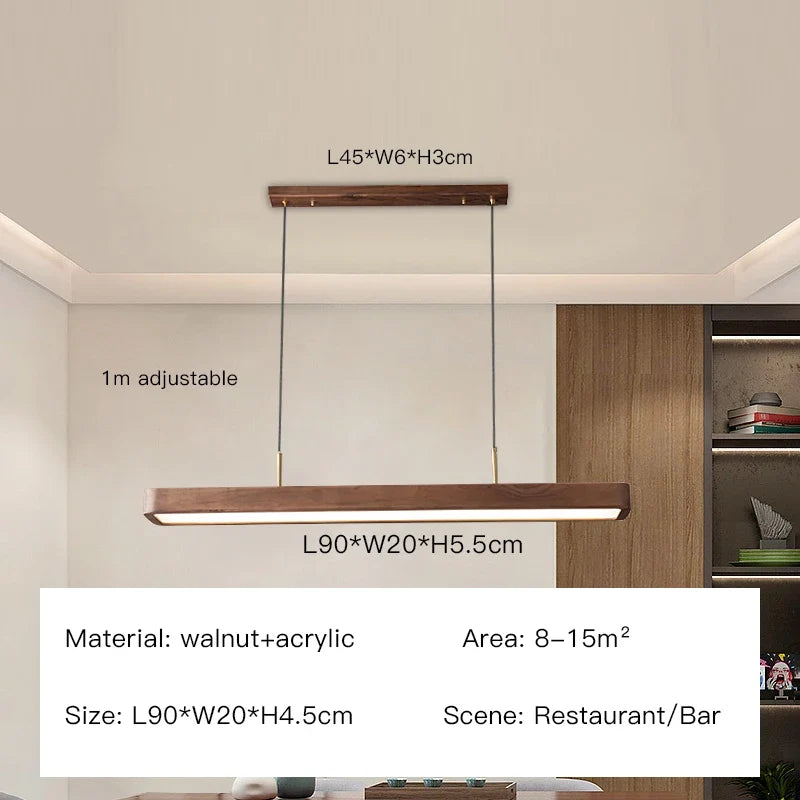suspension moderne à led en bois avec télécommande pour table et bar