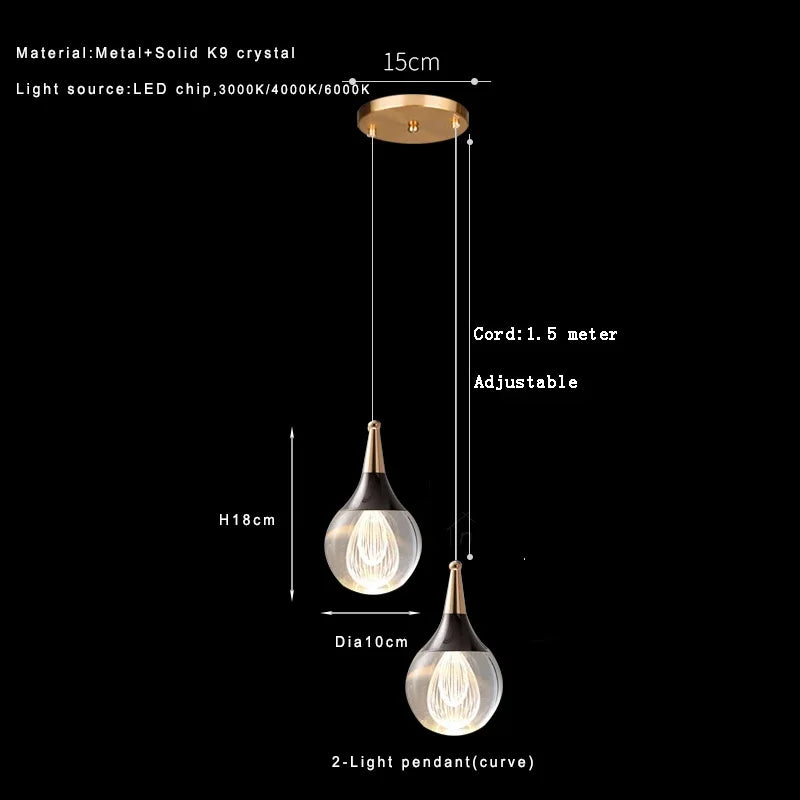 Lamp Globe Crystal Pendant Light 1-Light Mini Pendant Lighting For Kitchen,Teardrop Crystal Pendant Lamp For Bedroom Dining Roo