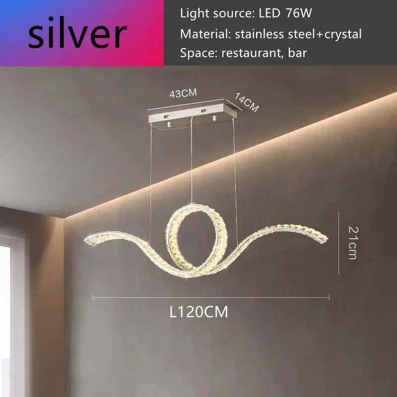 Luxury Restaurant LED Crystal Chandelier Modern High-end Design Gold/Silver Dimming Lamp Bar Kitchen Island Stair Pendant Lights