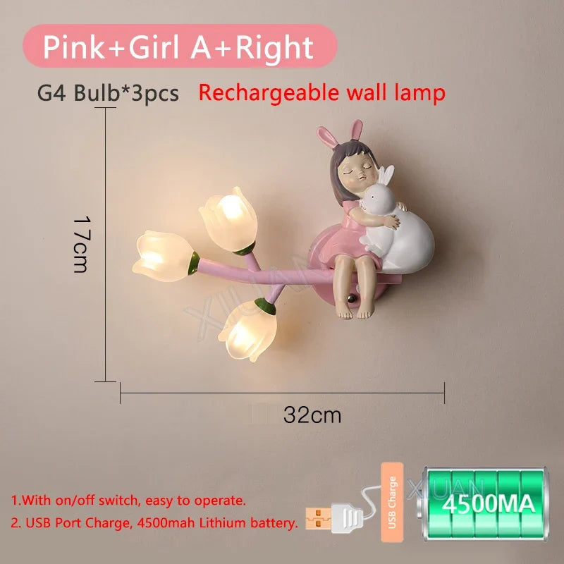 applique murale rechargeable en résine pour chambre d'enfant décorative