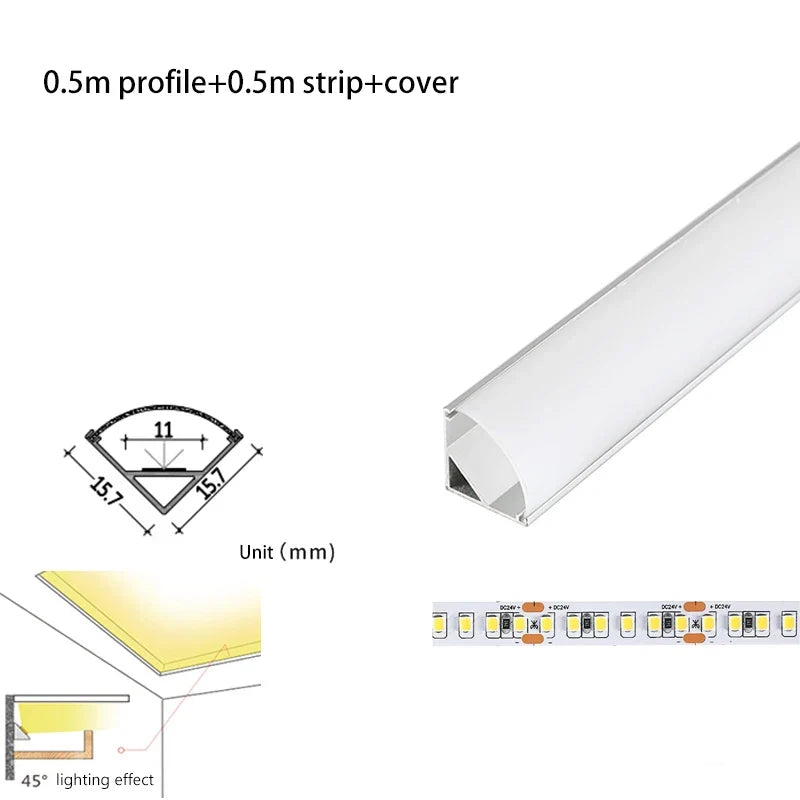 led profil linéaire lumière 45° angle oblique surface montée lavage mural