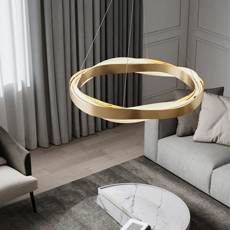 Lustres de cercle noir d'or de luxe décoration de la maison suspension pour salon Restaurant Hall lampes suspendues de plafond en acrylique