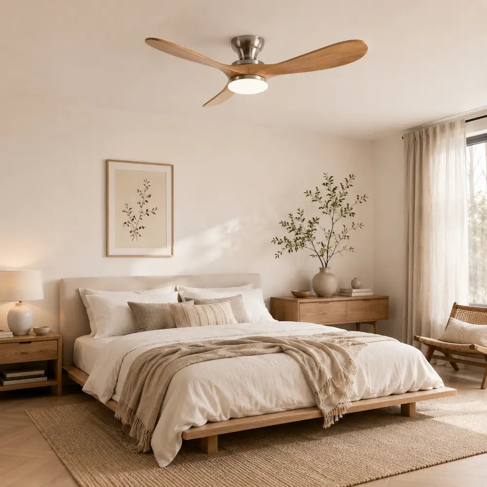 Ventilateur de plafond en bois naturel à dôme lumineux — Cerisier