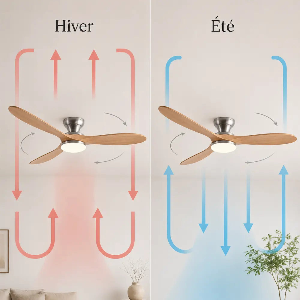 Ventilateur de plafond en bois naturel à dôme lumineux — Cerisier