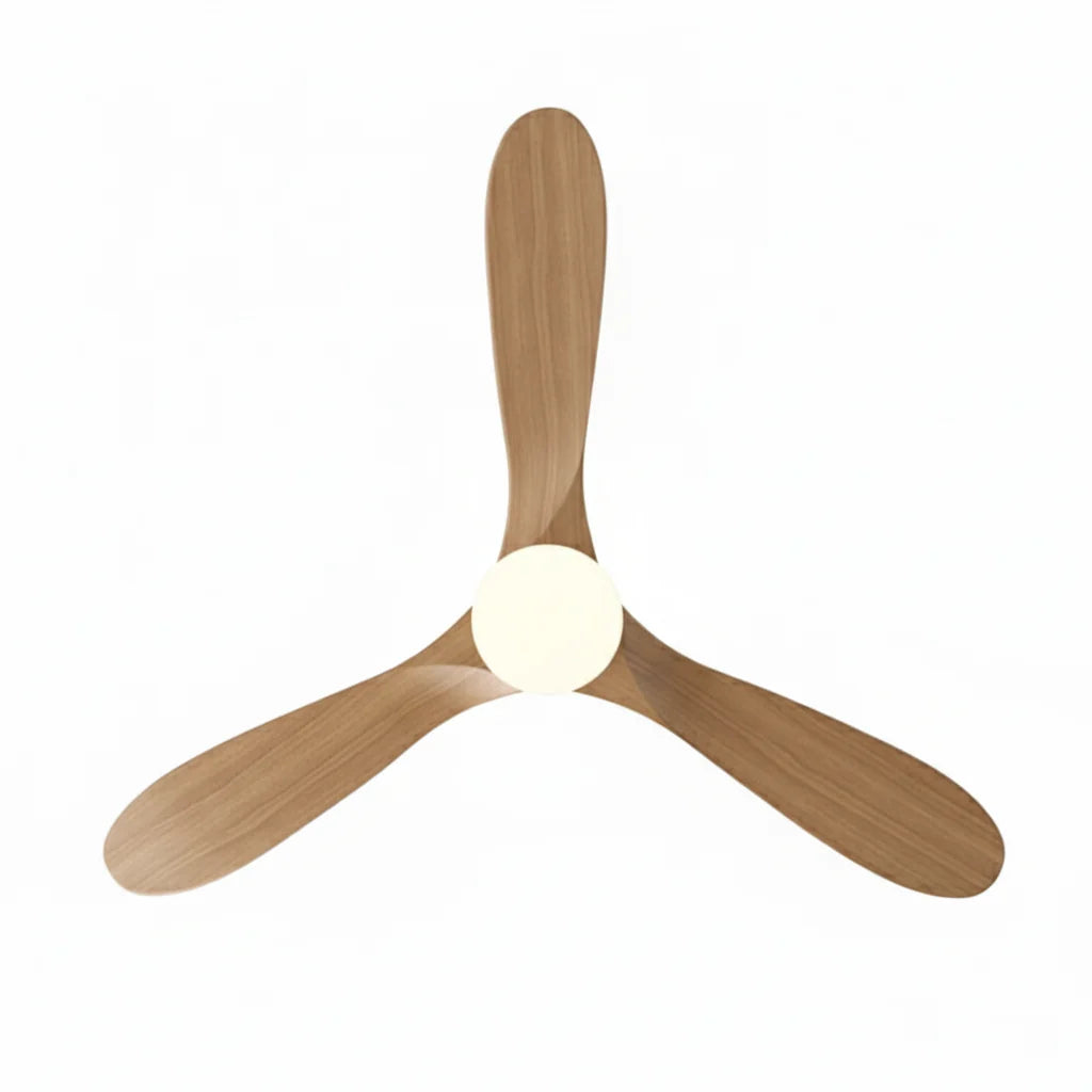 Ventilateur de plafond LED chromé et pales effet bois clair — Zinnia