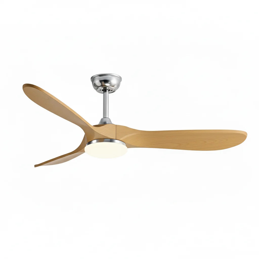 Ventilateur Plafond Silencieux Vintage avec LED - Argent et ABS Marron Naturel — Zinnia