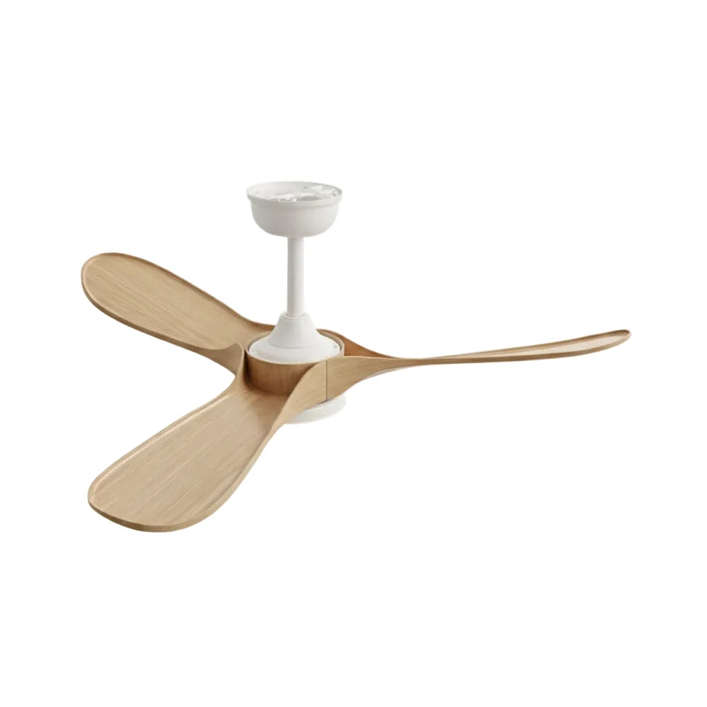 Ventilateur de plafond LED blanc à pales effet bois miel — Alaterne