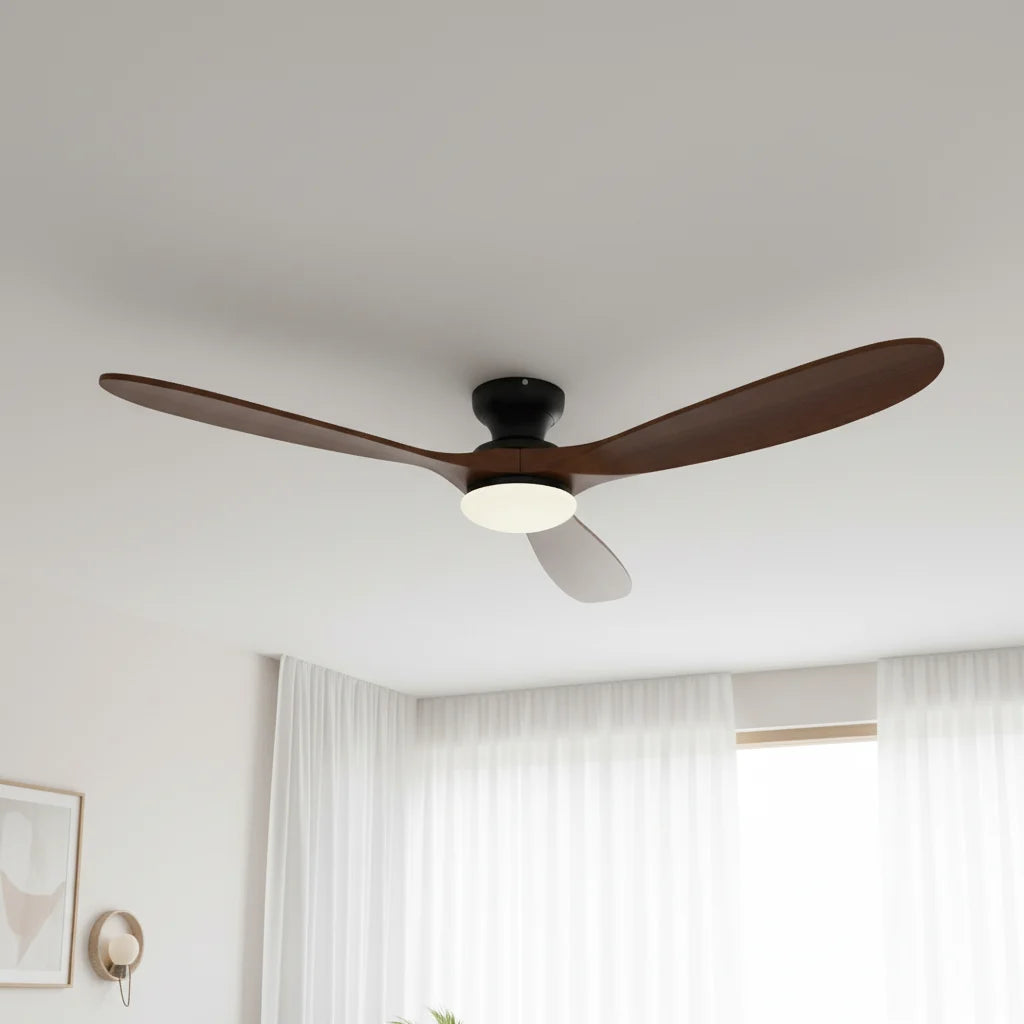 Ventilateur de plafond LED noir à trois pales en bois massif — Vesce