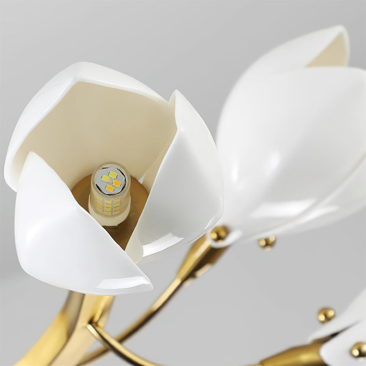 Lustre branche en laiton et boutons de fleurs en céramique — Vannerie