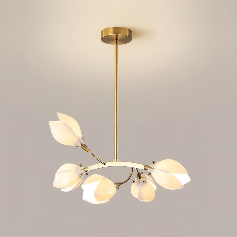 Lustre branche en laiton et boutons de fleurs en céramique — Vannerie