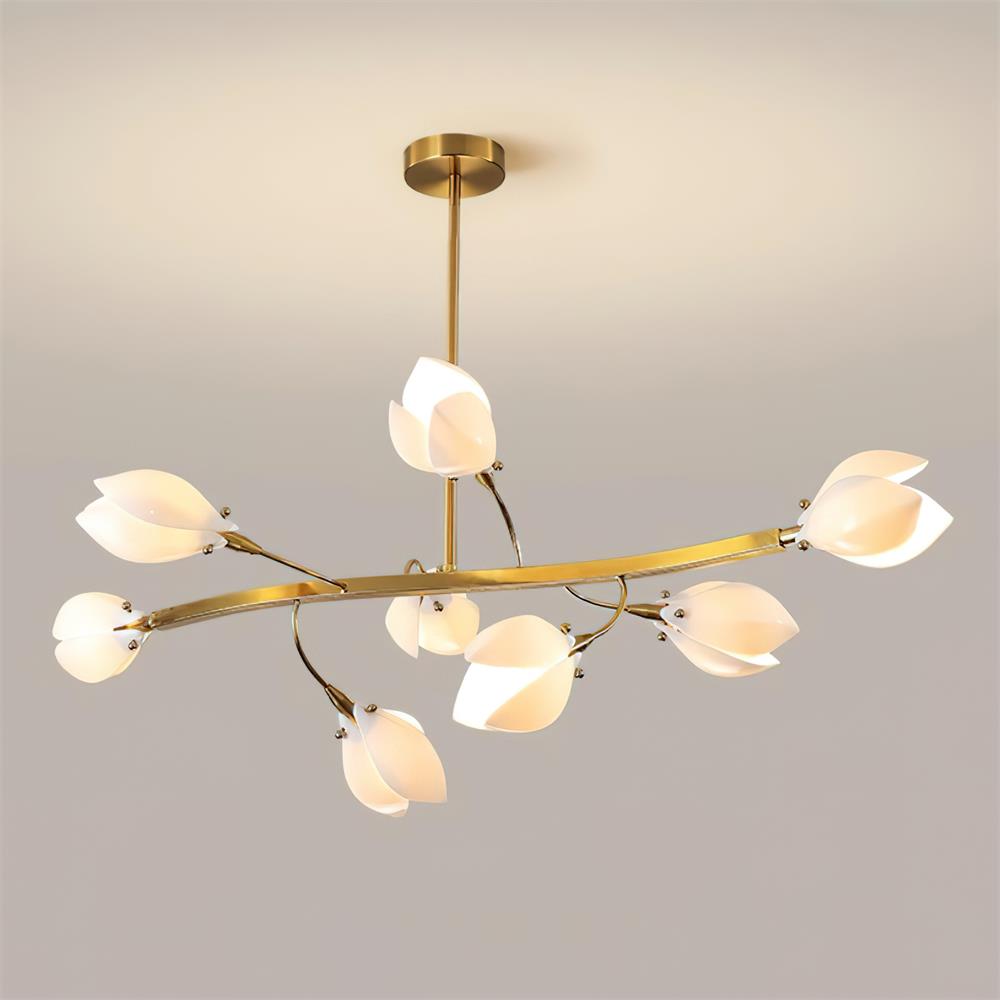 Lustre branche en laiton et boutons de fleurs en céramique — Vannerie