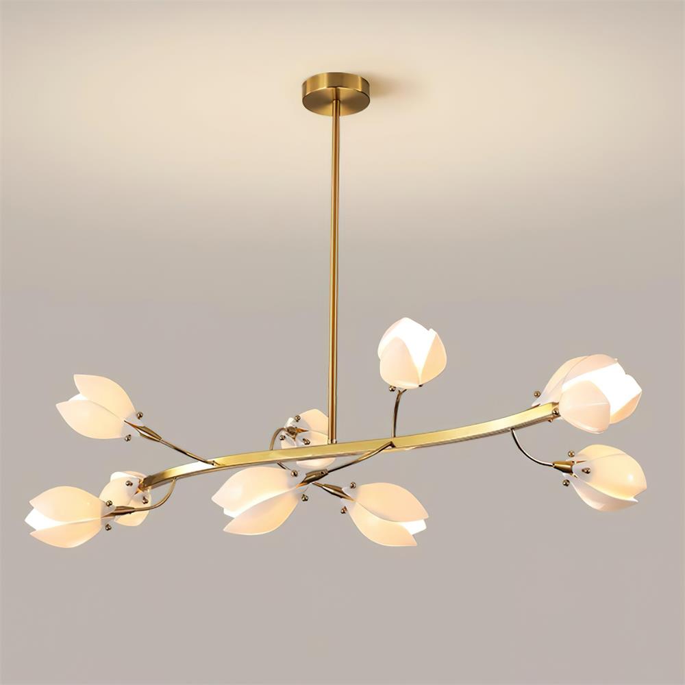 Lustre branche en laiton et boutons de fleurs en céramique — Vannerie