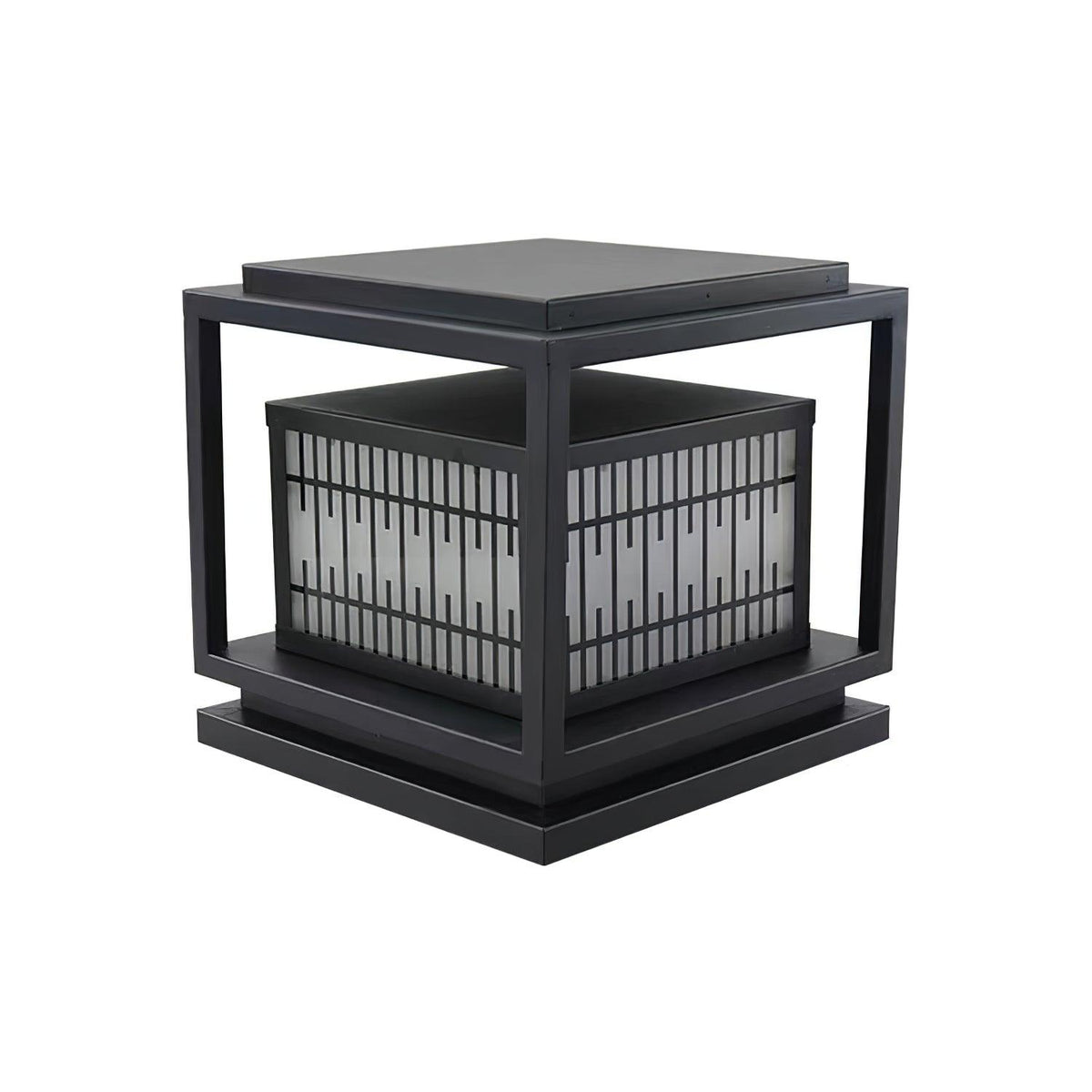 Borne d'extérieur cubique en métal noir et albâtre — Jonquille