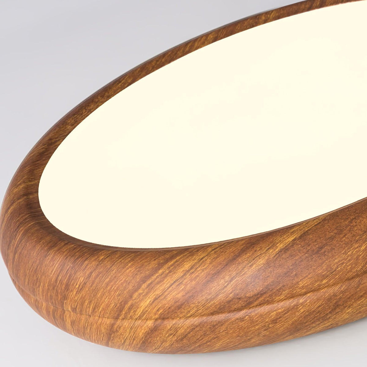 Plafonnier rond et plat cerclé de bois foncé — Bouvreuil