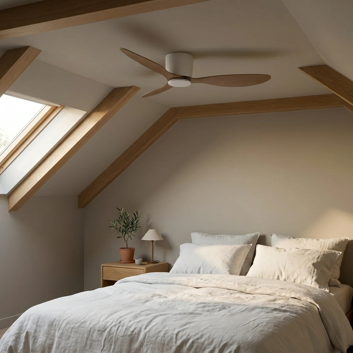 Ventilateur de plafond plat à trois pales blanches, sans lumière — Abricotier