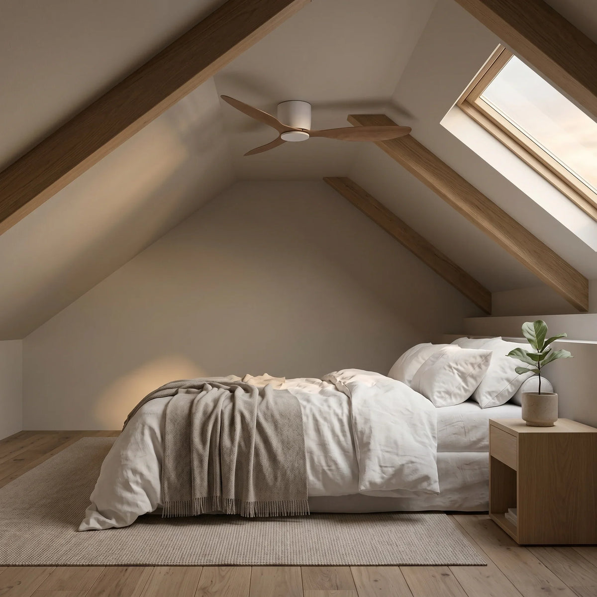 Ventilateur de plafond plat à trois pales blanches, sans lumière — Abricotier