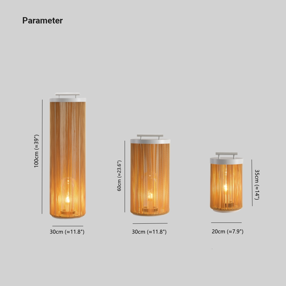 Lampe de sol cylindrique en rotin tressé et métal — Sylvie