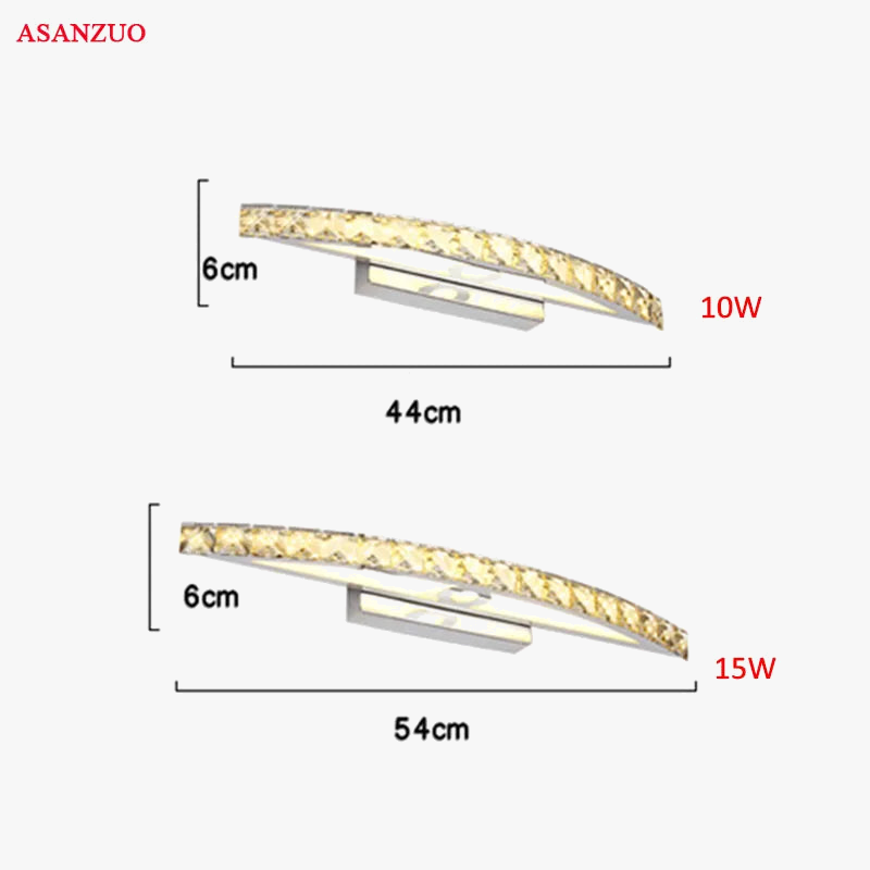 applique murale salle de bain LED miroir lumière en acier inoxydable cristal maquillage salle de bain lumières 44 cm/54 cm