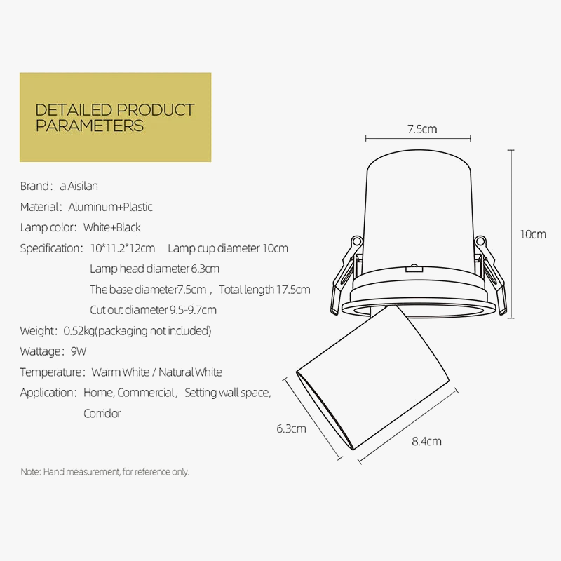 Spot LED rond extensible rotatif pliable encastré
