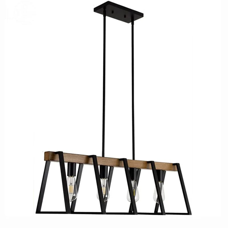 Lustre style Américain Vintage Industriel 4 têtes Fer Art Imitation Bois Grain Restaurant Cuisine Café Bar Comptoir