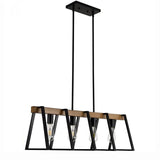 Lustre style Américain Vintage Industriel 4 têtes Fer Art Imitation Bois Grain Restaurant Cuisine Café Bar Comptoir