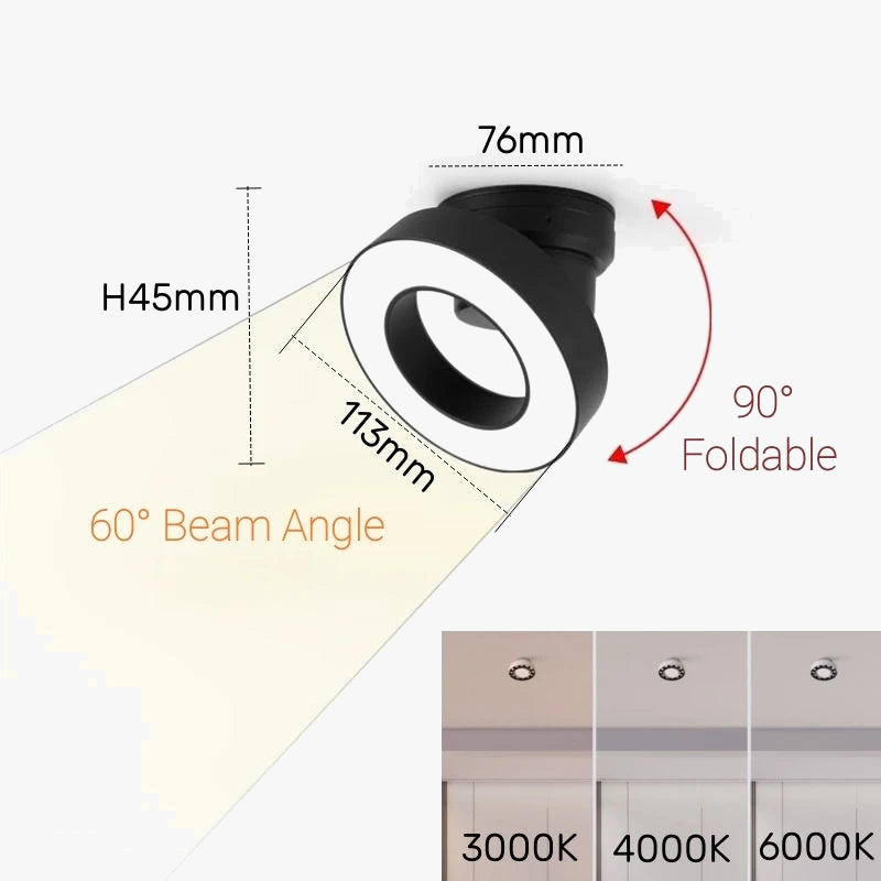 Plafonnier spot anneau led anti-éblouissement monté sur surface pliable