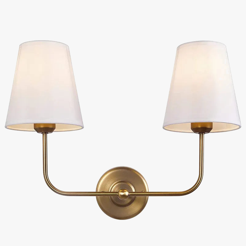 Applique double vintage antique à 2 lumières avec entonnoir évasé et abat-jour en tissu beige en lin