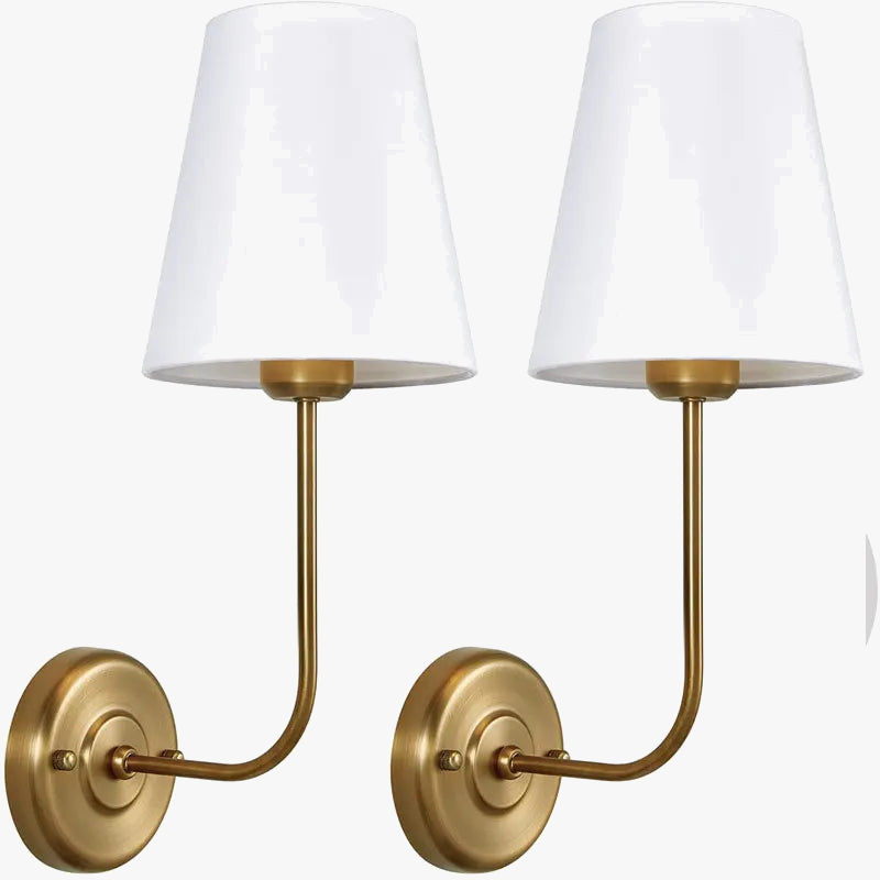 Applique double vintage antique à 2 lumières avec entonnoir évasé et abat-jour en tissu beige en lin