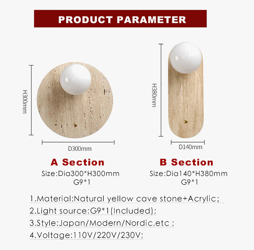 applique style travertin beige cercle lumière décor