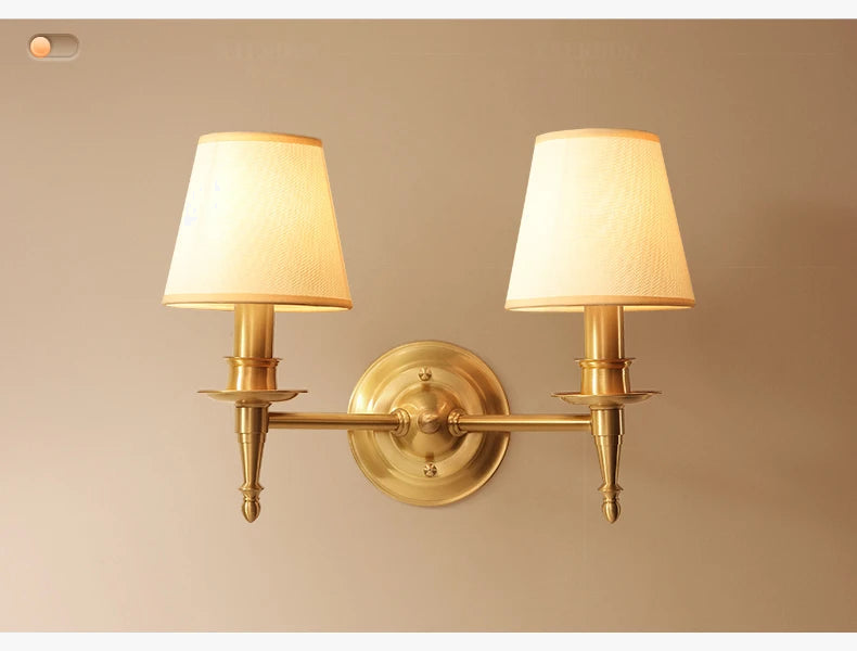 applique murale américaine à 2 bras en cuivre led traditionnelle pour décoration artistique