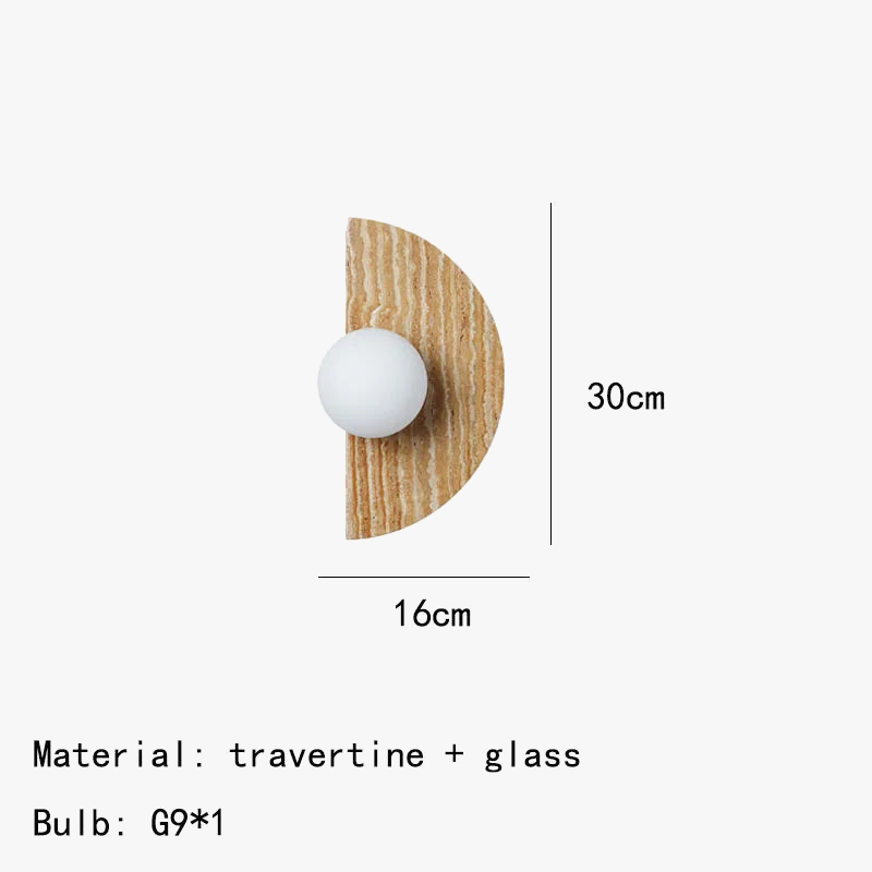 applique murale artistique en pierre naturelle avec verre blanc demi-cercle