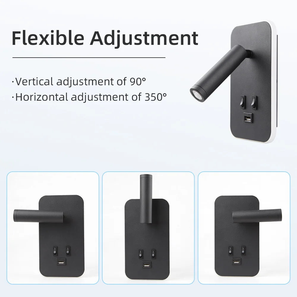 applique murale avec interrupteur et port usb rotative