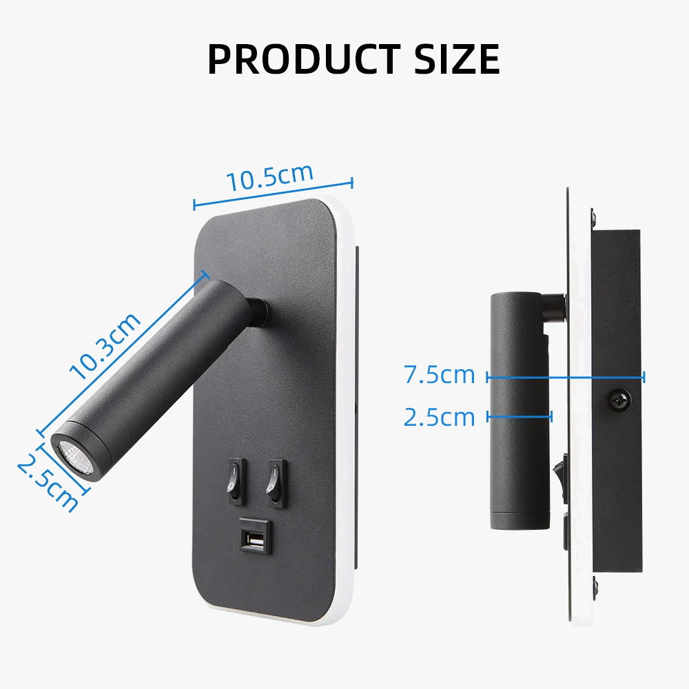 applique murale avec interrupteur et port usb rotative