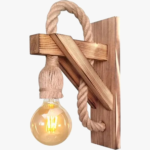 Applique murale bois rustique naturel corde lumière environnement intérieur