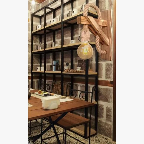 Applique murale bois rustique naturel corde lumière environnement intérieur